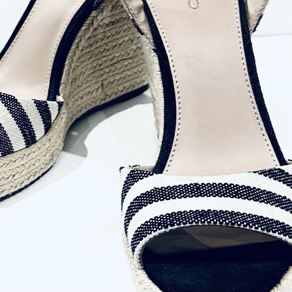 👡⚓ ALDO Anilmalia Espadrille Wedge Sandals |‎ Navy White Preppy Stripes Sz 8.5 - Picture 5 of 7